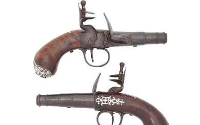 A Rare Pair Of 54-Bore Flintlock Silver-Mounted Pocket Pistols By...