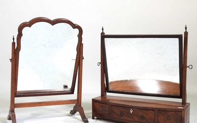 A Regency mahogany and ebony strung bow front toiletry mirror,...