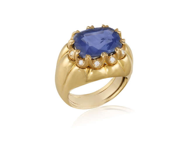 A SAPPHIRE AND DIAMOND COCKTAIL RING The cushion-shaped...