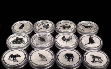 A SET OF 12 AUSTRALIA ELIZABETH II 30 DOLLARS CHINESE ZODIAC SILVER COINS-LIMITED EDITION, FROM YEAR