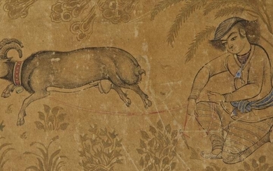 A SHEPHERD WITH HIS GOAT, PERSIA SAFAVID, ISFAHAN 17TH CENTURY