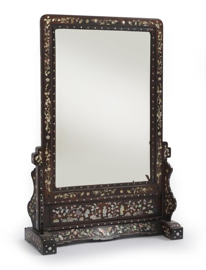 A STRAITS CHINESE MOTHER OF PEARL INLAID HARDWOOD MIRROR QING DYNASTY (1644-1912), CIRCA 19TH CENTURY