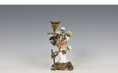 A Samson porcelain ormolu-mounted bird candlestick, 19th cen...