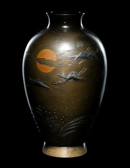 A Small Japanese Mixed-Metal Baluster Vase