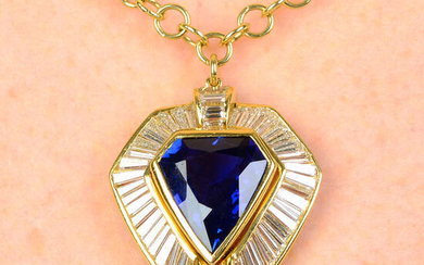 A Sri Lankan sapphire and diamond pendant, on chain.
