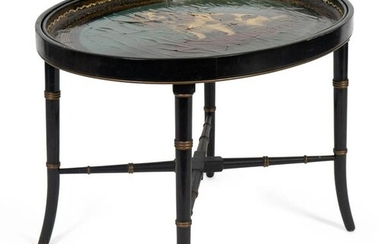 A Victorian Papier-Mache Oval Tray on Later Stand