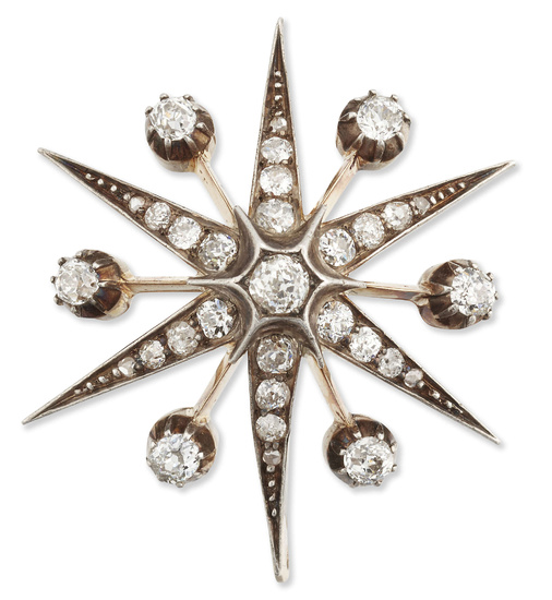 A Victorian diamond star brooch, designed as a twelve six...