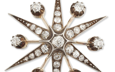 A Victorian diamond star brooch, designed as a twelve six...