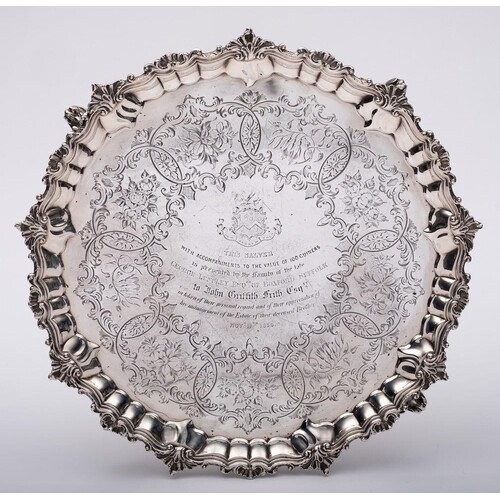 A Victorian silver presentation salver, maker W.N ?, London,...