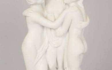 A WHITE BISCUIT PORCELAIN GROUP FIGURE OF WOMEN