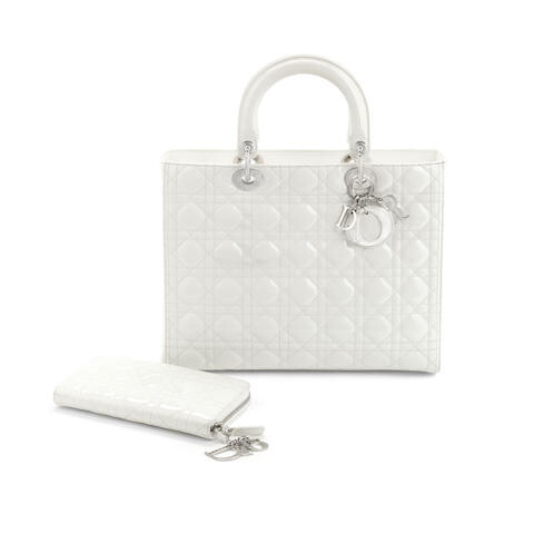 A WHITE PATENT LEATHER LARGE LADY DIOR BAG AND WALLET Christian Dior, 2010