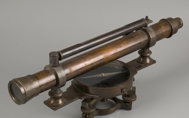 A brass "Carl Hensoldt" surveyors' spirit level instrument (transit/ theodolite) with compass, Germany, ca. 1900....