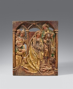 A carved wood Nativity relief, studio of Tilm ..., Geburt Christi