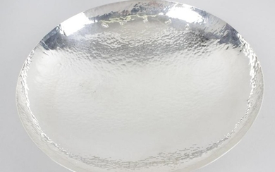 A cased modern silver dish, of circular footed form