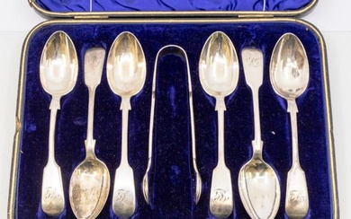 A cased set of late Victorian silver fiddle patterned teaspoons...