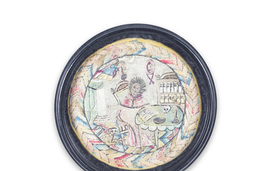 A circular embroidered picture 17th century, probably Italian
