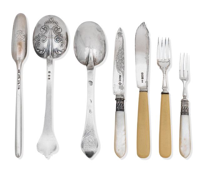 A collection of antique silver flatware