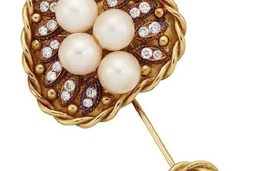 A diamond and cultured pearl sureté pin,...