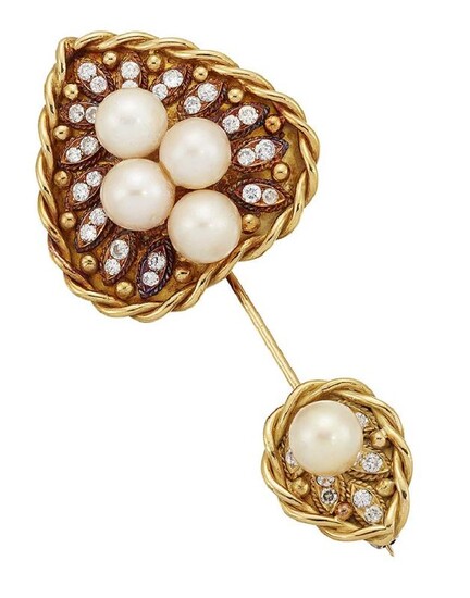 A diamond and cultured pearl sureté pin,...