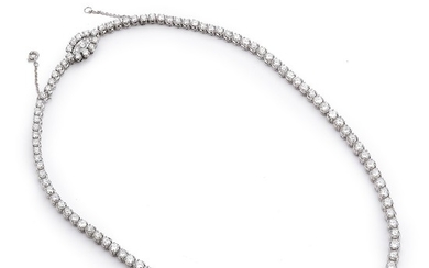 A diamond necklace set with numerous brilliant-cut diamonds weighing a total of app. 11.00 ct., mounted in platinum. L. app. 43.5 cm. Rome, circa 1980.