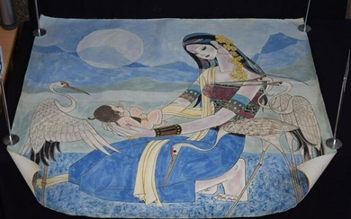 A large South east Asian watercolour depicting a woman