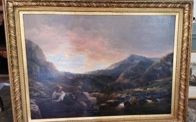 A large mid 19th century oil on canvas landscape painting...