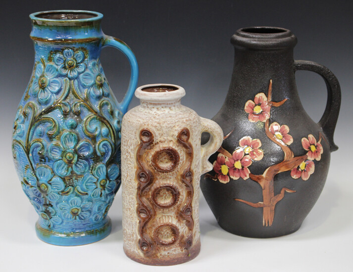 A large mixed group of assorted West German pottery vases and jugs, including Scheurich, mostly with