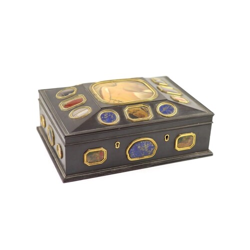 A late George III Grand Tour Souvenir ebony work box applied...