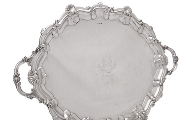 A late Victorian silver shaped oval twin handled tray by Atkin Brothers