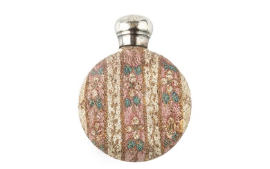 A late Victorian silver topped porcelain scent bottle, of compressed...