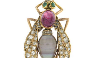 A late19th century gold diamond and gem-set bug brooch.