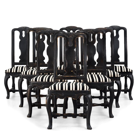 A matched set of eight Swedish Late baroque chairs.