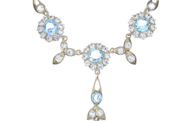 A mid 20th century aquamarine and gem-set necklace.