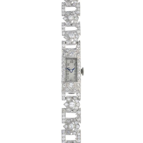 A mid 20th century platinum diamond wrist watch. The