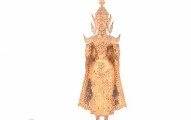 A mixed collection comprising a Thai gilt standing Buddha, an ashtray modeled to appear like a disk