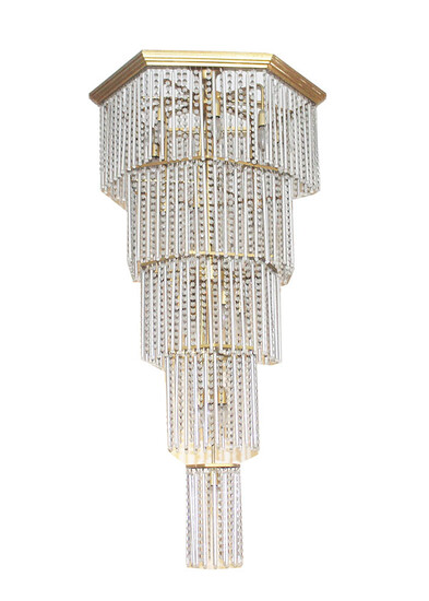 A modern hexagonal brass electric hanging lamp withglass tassel