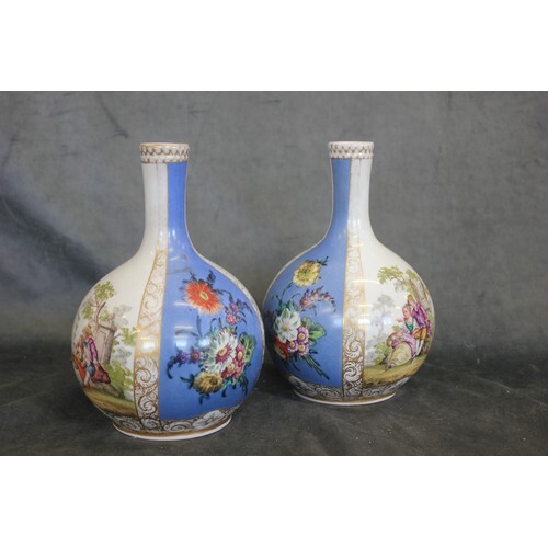 A pair of 19th Century Helena Wolfson Dresden bottle vases, ...