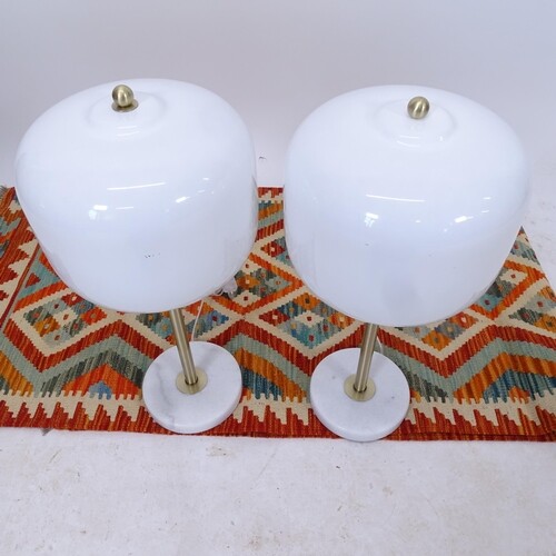A pair of Art Deco style table lamps, with globular glass sh...