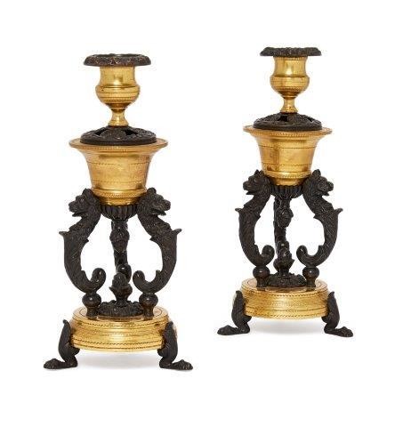 A pair of French bronze and gilt...