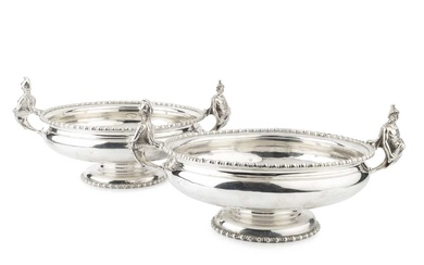 A pair of George V silver twin handled serving dishes,...