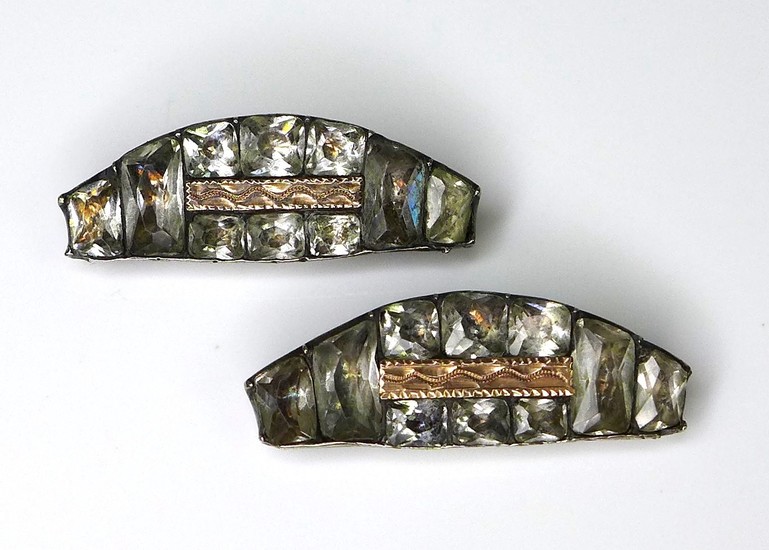 A pair of Georgian paste, silver and gold buckle fasteners, ...