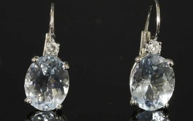 A pair of Italian white gold aquamarine and diamond drop earrings