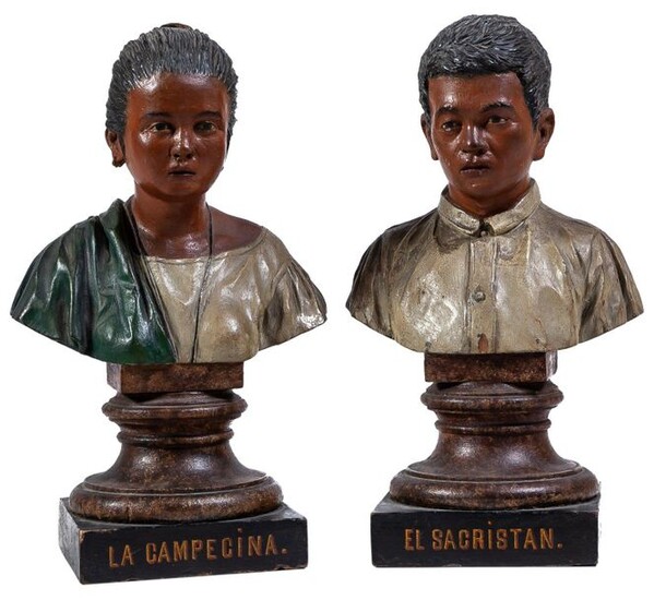 A pair of Philippine carved painted figures "The...