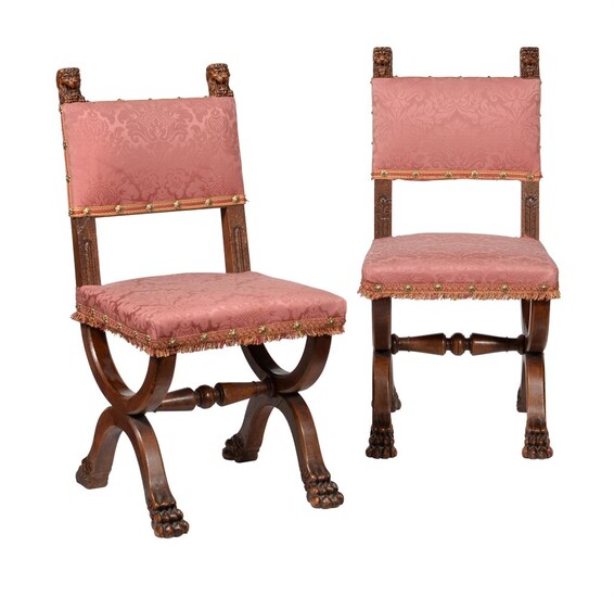 A pair of Victorian walnut Renaissance Revival hall chairs