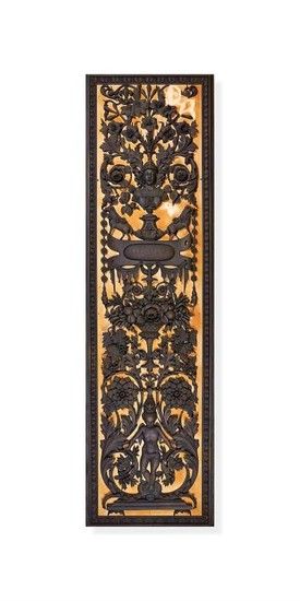 A pair of carved bronzed wood panels by Anton Leone Bulletti, Florence, dated 1864