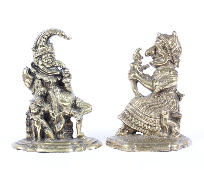 A pair of early 20th century Punch & Judy heavy brass doorstop figures