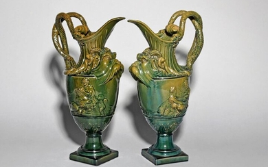 A pair of large glazed stoneware ewers 19th...