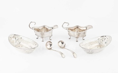 A pair of late Victorian silver oval sweetmeat baskets, pierced...