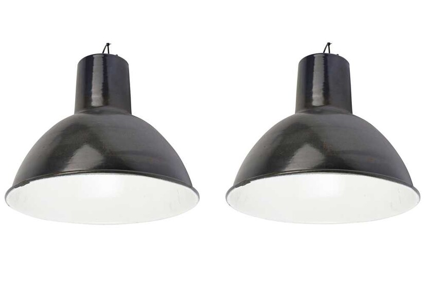 A pair of mid 20th Century industrial pendant light fittings