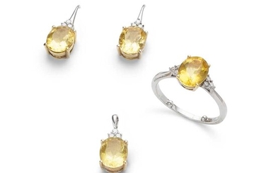 A part-suite of heliodor and diamond jewellery